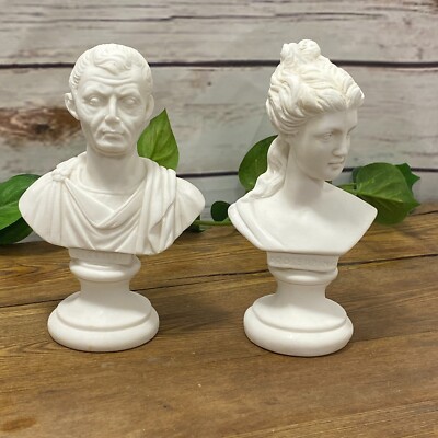 2 Miniature Greek God Resin Busts Julius Caesar & Persephone Roman Italy Made