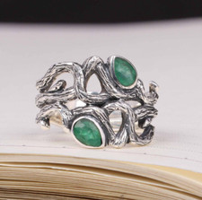 Natural Emerald Ring 925 Sterling Silver Ring Women Ring Nature Inspired Ring