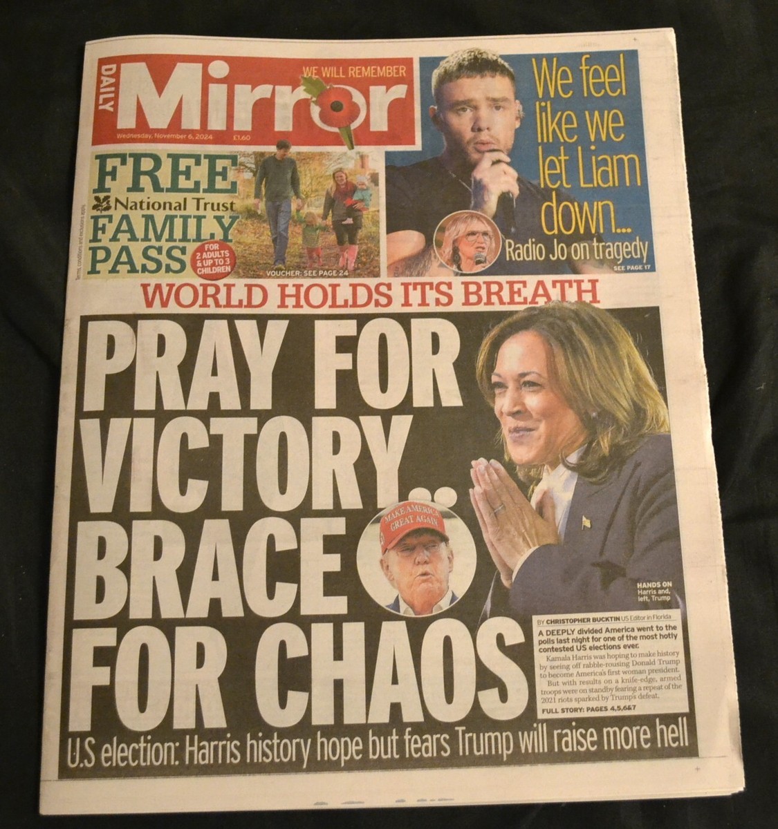 Daily Mirror UK Newspaper 06/11/24 November 6th 2024 USA Election