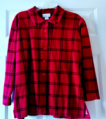  WOMANS RED PLAID  VELOUR    SHIRT