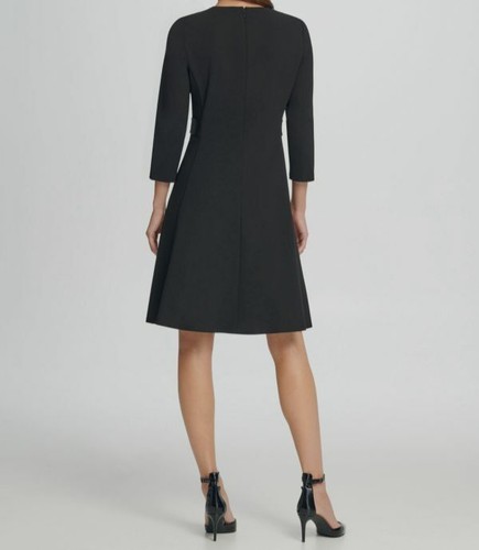 DKNY Women's Fit And Flare Dress - Jewel Neck Button Shoulder Casual Dress