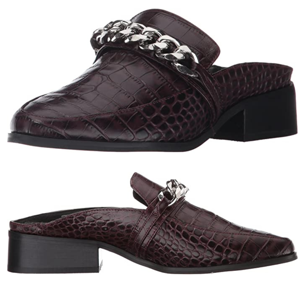 STEVEN Steve Madden Swanki Burgundy Red Leather Croc Loafer Mules