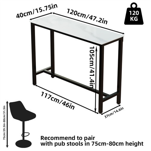 Heavy Duty Bar Table Bar Height Pub Table Rectangular Marble Top Kitchen Table - Picture 8 of 12