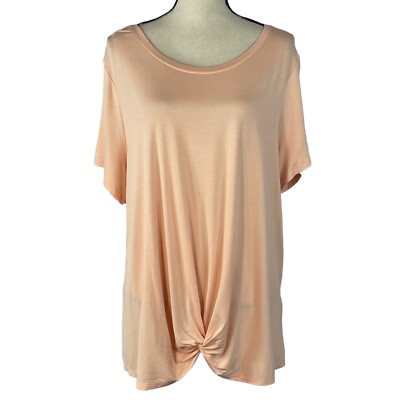 Style & Co 2X-Large Knit Top Short Sleeve Scoop Neck Stretch Knotted Front Peach