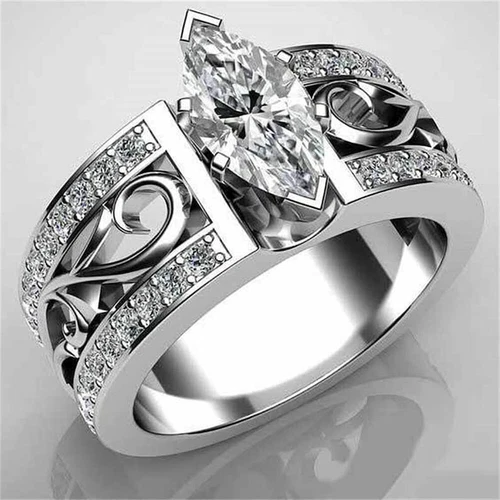 Marquise Cut CZ Flower Shaped Ring 925 Silver Women Engagement Wedding Ring