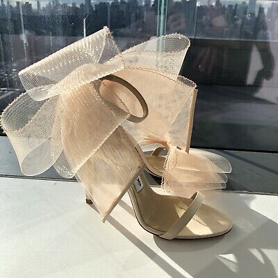 JIMMY CHOO Aveline 100 Asymmetric Grosgrain Mesh Bow Nude JIMMY CHOO Aveline 100 Asymmetric Grosgrain Mesh Bow Nude