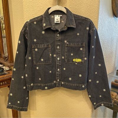 NWT~X-GIRL Black Daisy Embroidery Jean Denim Jacket Size Small | eBay