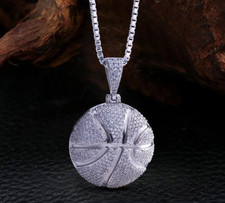 Basketball Pendant Necklace-925 Silver, Pave Diamond Bling Hip Hop Jewelry Gift
