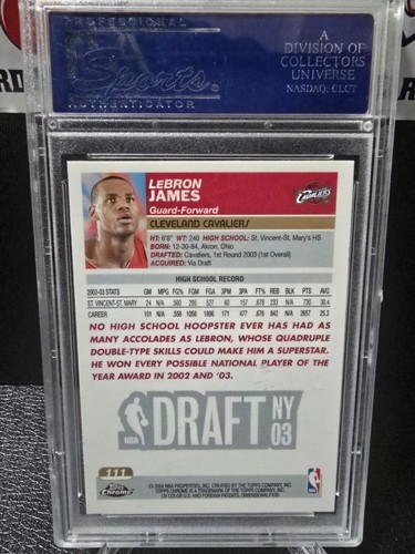 2003 Topps Chrome Rookie LEBRON JAMES #111 PSA 10 Gem Mint - Picture 2 of 2