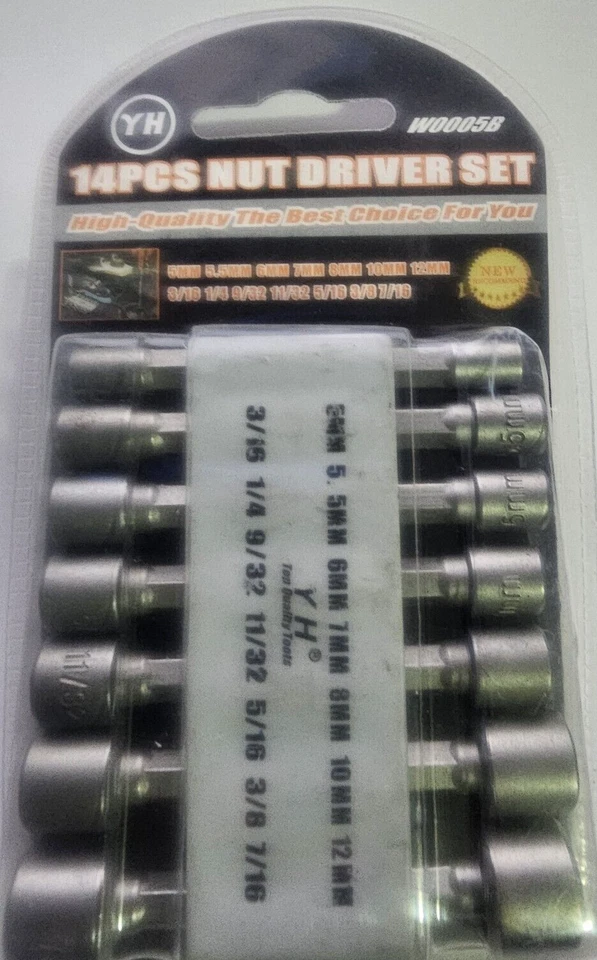 YH 14PC Power Nut Driver Drill Bit Set Socket Bit Adapter metric & SAE Socket - Image 2 of 4