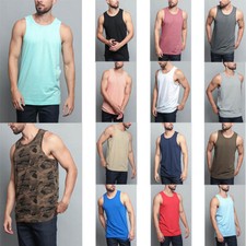 Men's Basic Straight Hem Long Length Tank Top Sleeveless T-shirts S 5XL TT60-H