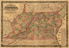 18" x 24" Map Colton's new topographical map of the states of Virginia, Maryland