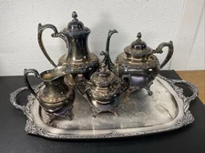 Vintage Rogers Bros 1847 Heritage IS Silverplate Tea & Coffee Set W/ Large Tray