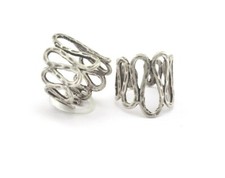 Stripes Adjustable Ring 22mm Antique Silver Plated brass 18mm 8US size 561