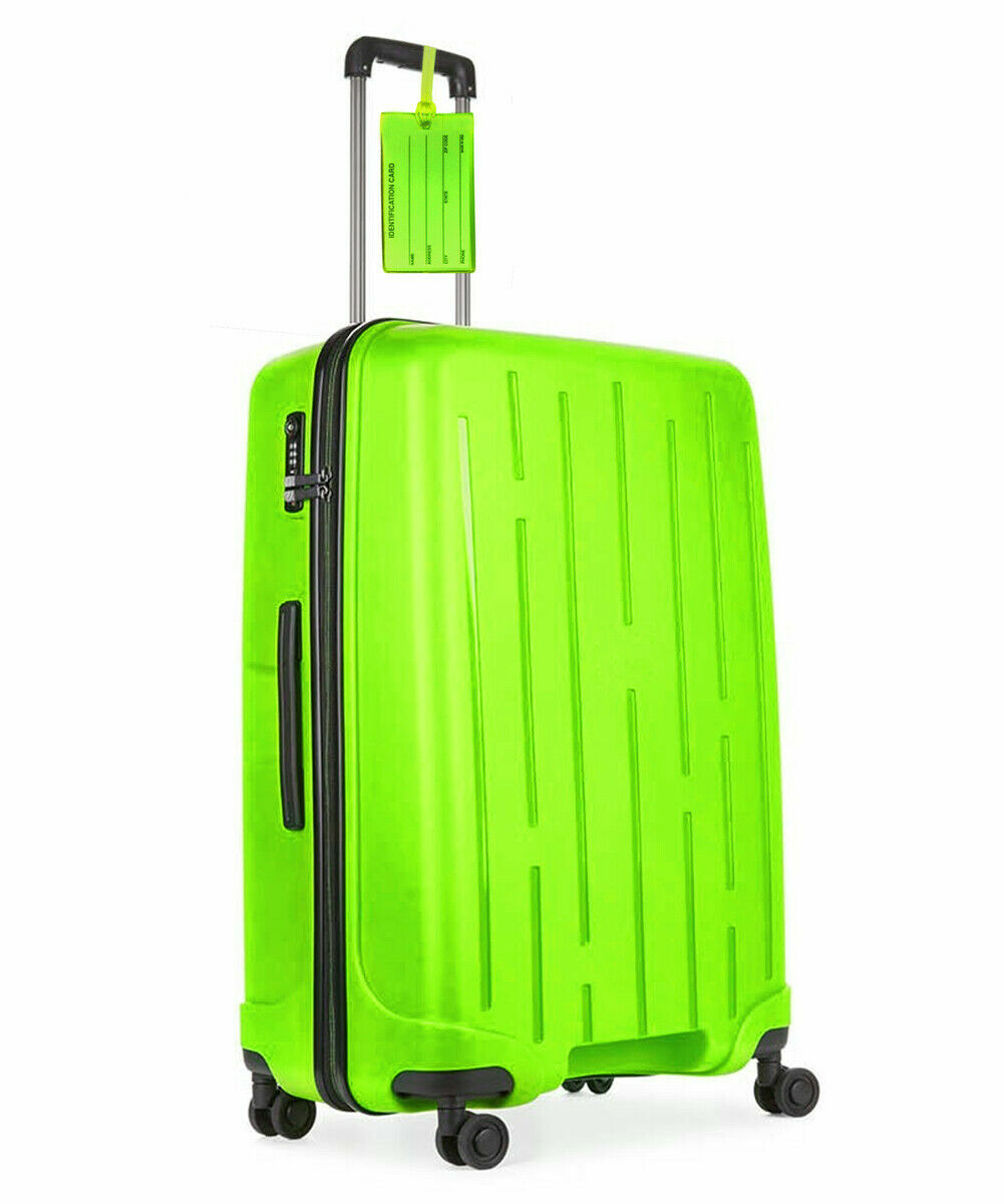 4 Neon Green Luggage Tags | High Visibility | Fits Business ID | Made in USA
