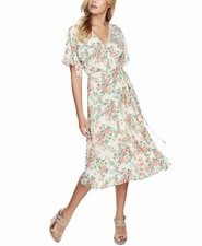 1.STATE Women's Ivory Multicolor Ikat Bouquet Printed Wrap Dress, Size 2, $129