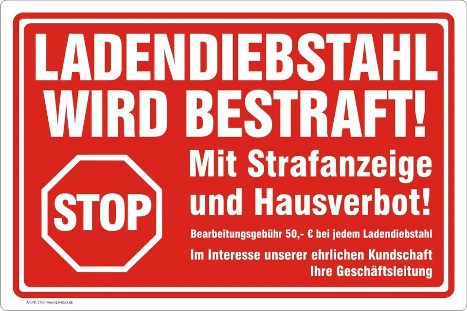 DITGENS Ladendiebstahl wird bestraft, Aufkleber Schild Hinweisschild Nr. 3158