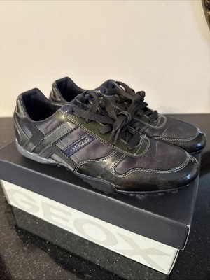 NEW with Box Geox Shiny Textile Patent Leather Dark Grey Violet Sneaker Womens 7