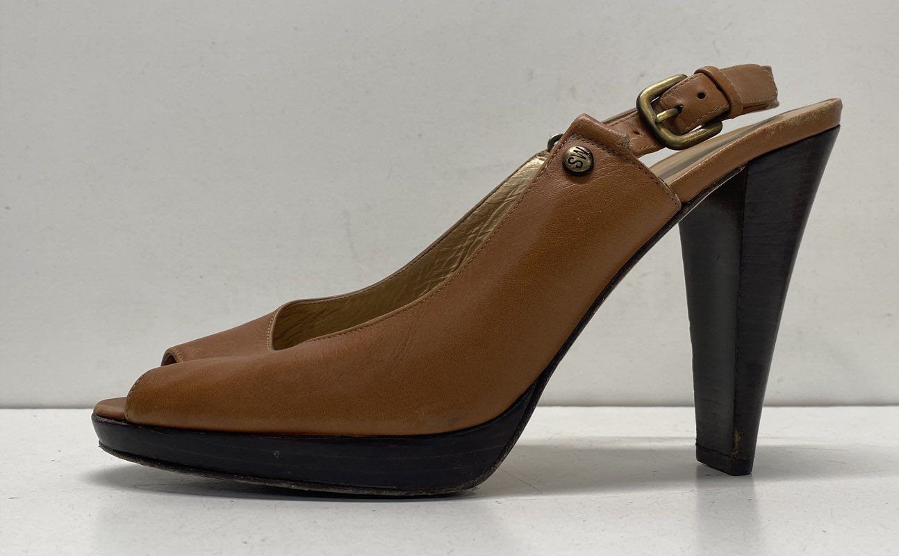 Stuart Weitzman Brown Solid Peep Toe Slingback Hi… - image 1