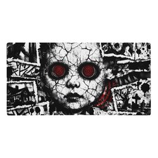 Horror Creepy Doll Cracked Face Gaming Mouse Pad XL Extended Desk Mat Goth
