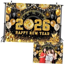 Happy New Year 2026 Black Gold Backdrop 2026 New Year 82x59inch 7x5FT gold