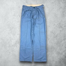 Vintage 40s Cotton Belted Button Fly Pleated Trouser Pants Blue Size 28x30