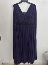 Carmen Marc Valvo Infusion Beaded Purple Chiffon Maxi Dress V-Neck Sleeveless 16