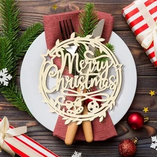 12 Pcs Christmas Wooden Plate Decor Merry Large, 