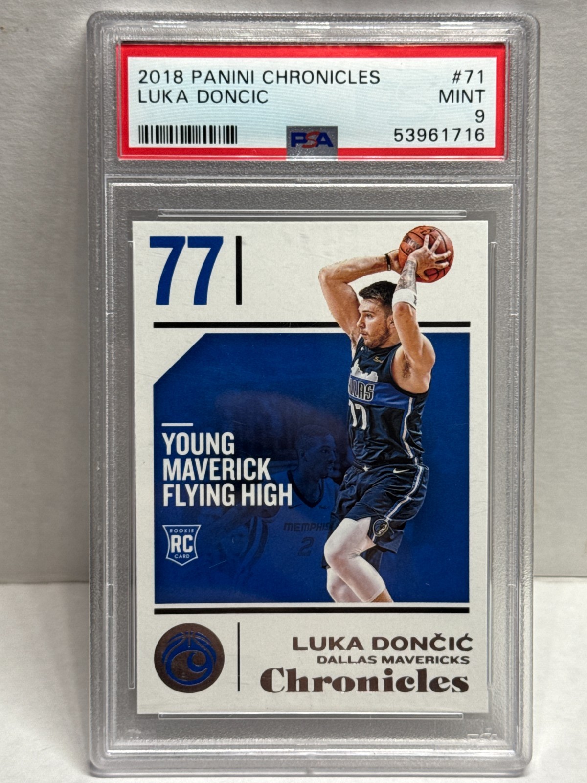 LUKA DONCIC 2018 PANINI CHRONICLES #71 YOUNG MAVERICK FLYIING HIGH ROOKIE PSA 9