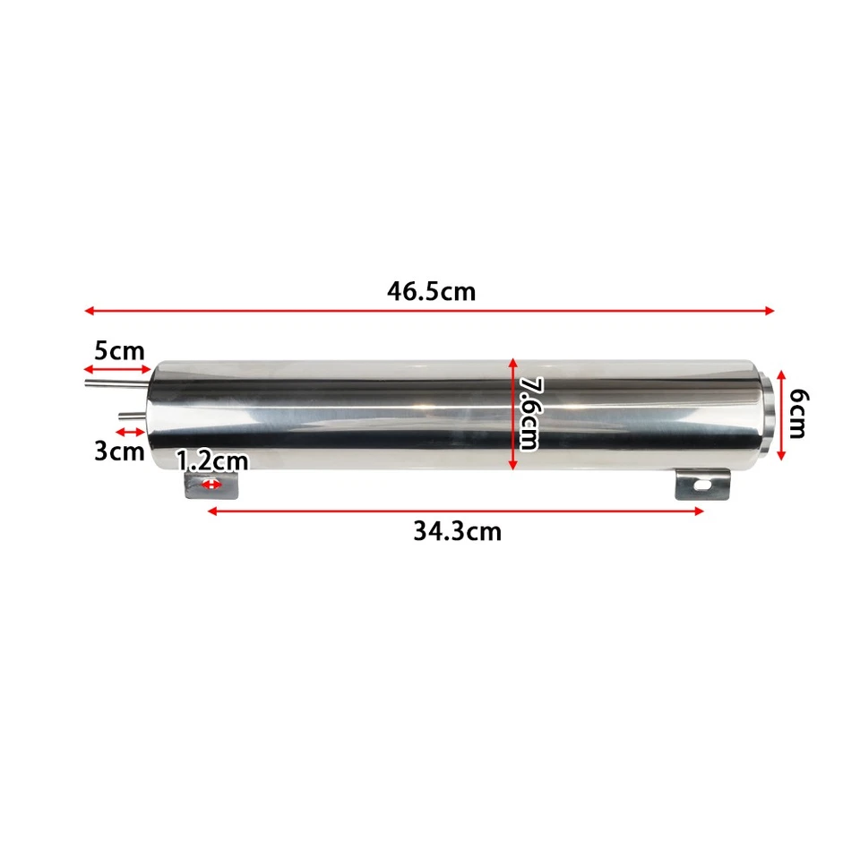 3" x 16" Radiator Overflow Tank Catch Can Polished 50 OZ Silver Stainless Steel - Image 2 of 4