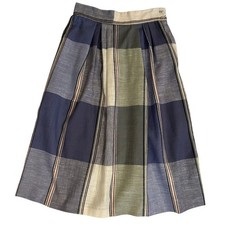 Vintage Work Habits Blue Plaid Pleated Midi Skirt Made in USA High Waist 9/10
