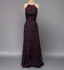 Hailey Adrianna Papell Gown Womens Size 2 Navy Blue Pink Polkadot Halter Neck