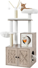 Modern 59-Inch Cat Tree with Litter Box, Scratching Posts Washable Cushion