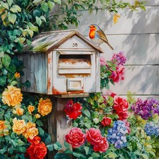 Wandbild Briefkasten Vogel Blumen Deko Bild Tiere Wanddeko Dekofliese Wandfliese