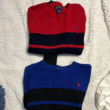 Polo Ralph Lauren Boys Knit Pullover Sweater Striped Crewneck Logo Sz 7