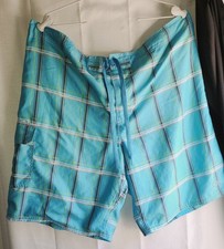 OP Ocean Pacific Turquoise Striped Swim Trunks Board Shorts Lined Men's Sz 2XL