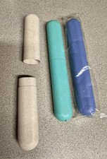 Travel Toothbrush Cases, Set Of 4, Plastic, Blue Teal  White, New, One Packaged