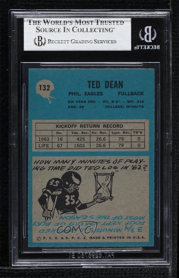 1964 Philadelphia Ted Dean #132 BGS 7 - Image 2 of 2