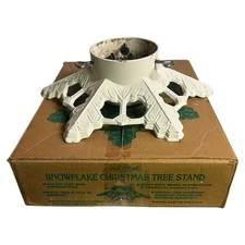 Vtg 1992 White Snowflake Cast Iron Christmas Tree Stand John Wright OB 2-6" Diam