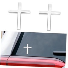 2PCS Metal Christian Cross Emblem Stickers, 2.5" 1.8" Jesus Christ Cross Silver