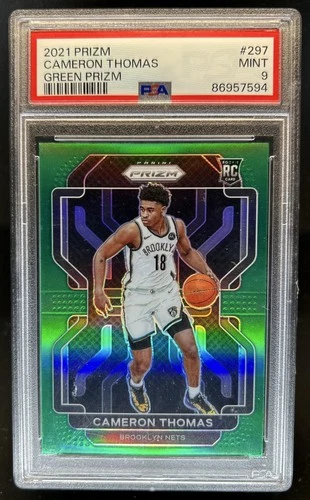 2021-22 Panini Prizm Cameron Thomas RC Green Rookie #297 Nets PSA 9
