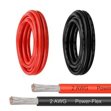 Wire 2 AWG, 5FT Red 5FT Black Tinned Copper Boat Cable, Flexible 2 Gauge Ba...