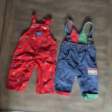 OshKosh B  Gosh Red Transportation Overalls 12M USA Made 90s Vestbak Cotton Boats