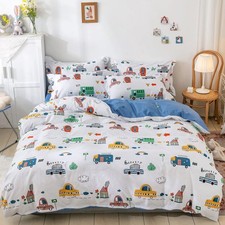DJY Kids Car Duvet Cover Set Twin, 100 Cotton Cars Bus Print Bedding Set for Bo