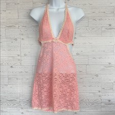 Victorias Secret Pink Lace Sheer Babydoll Slip Dress Top Fairycore Y2K Medium
