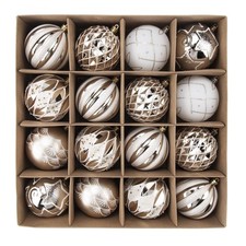 Christmas Ball Ornaments Set, 16ct 80mm Elegant White and Champagne Assorted ...