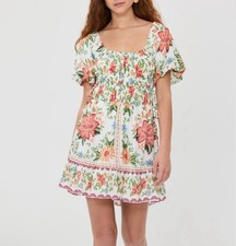 Farm Rio Bloom Garden Off White Short Sleeve Mini Dress Size M