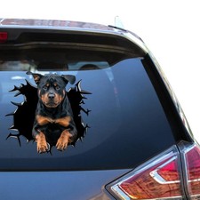 Rottweiler 3D Car Window Decal Funny Dog Cracked Glass Auto Vinyl Sticker
