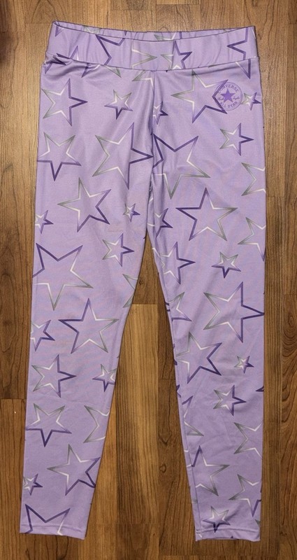 Girls Converse Leggings Size XL Purple With Stars 