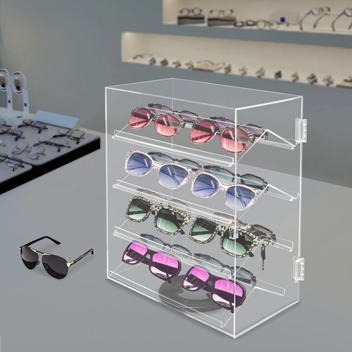 4 Tier 360° Rotation Acrylic Locking Box Clear Display Case Dust-proof ...